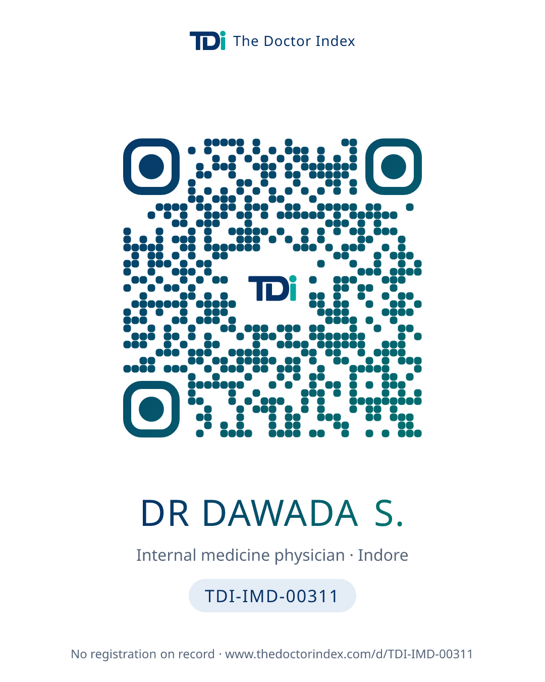 QR card for Dr Dawada S., TDI-IMD-00311