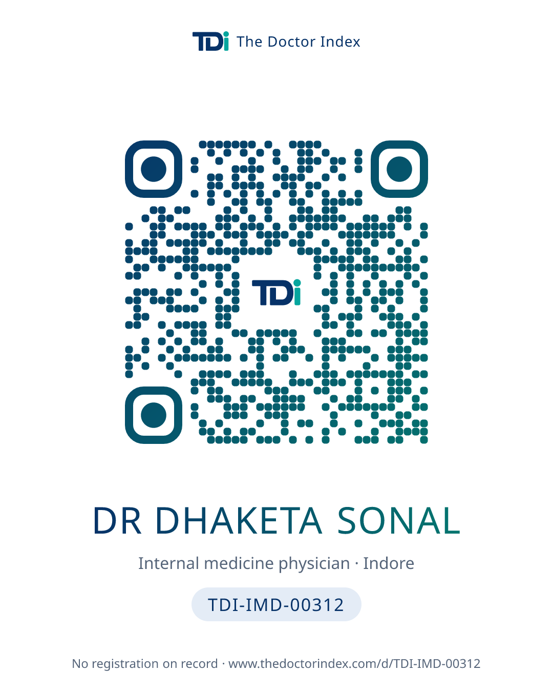 QR card for Dr Dhaketa Sonal, TDI-IMD-00312