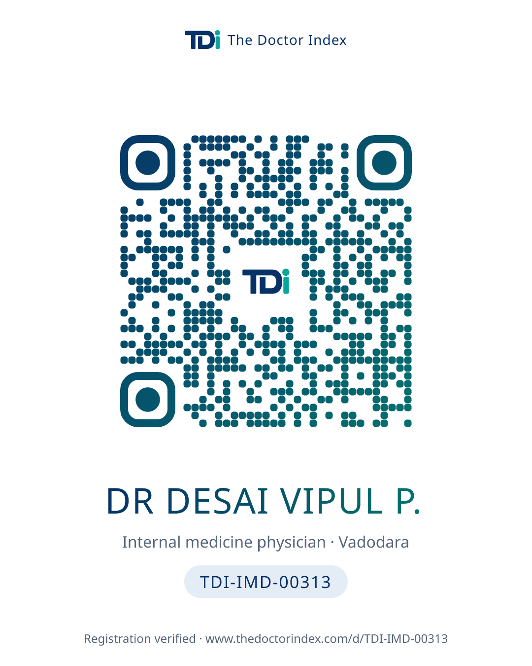 QR card for Dr Desai Vipul P., TDI-IMD-00313