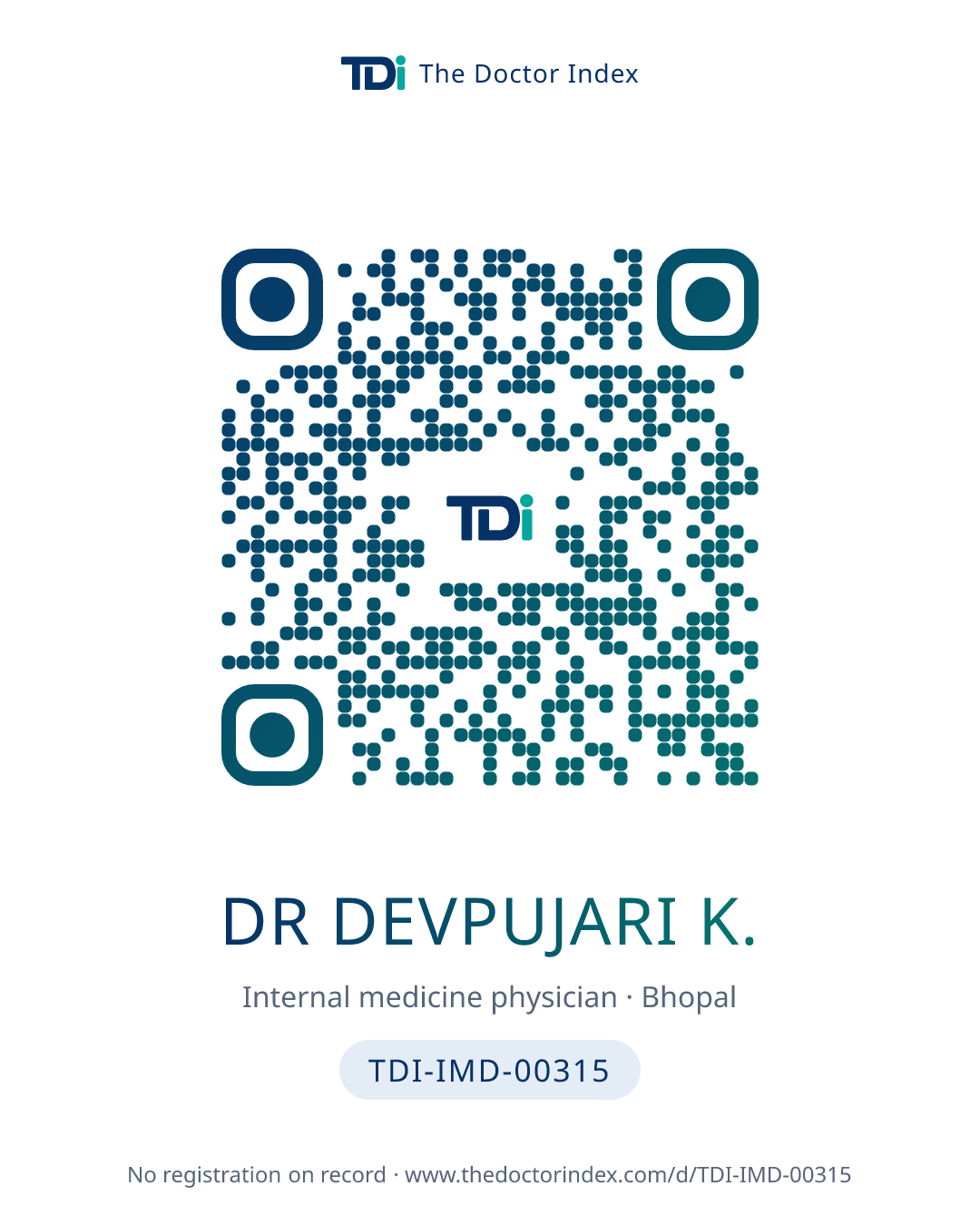 QR card for Dr Devpujari K., TDI-IMD-00315