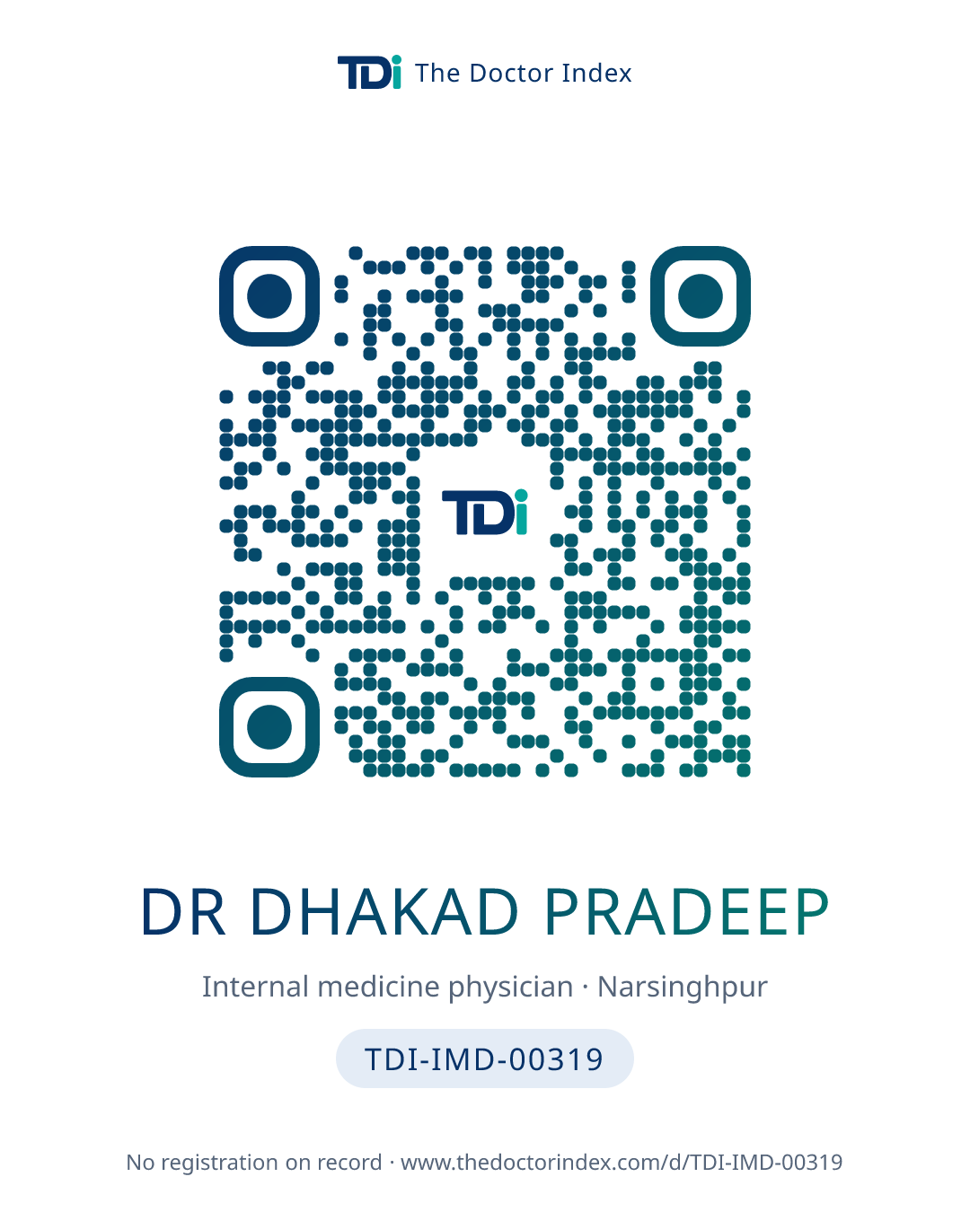 QR card for Dr Dhakad Pradeep, TDI-IMD-00319
