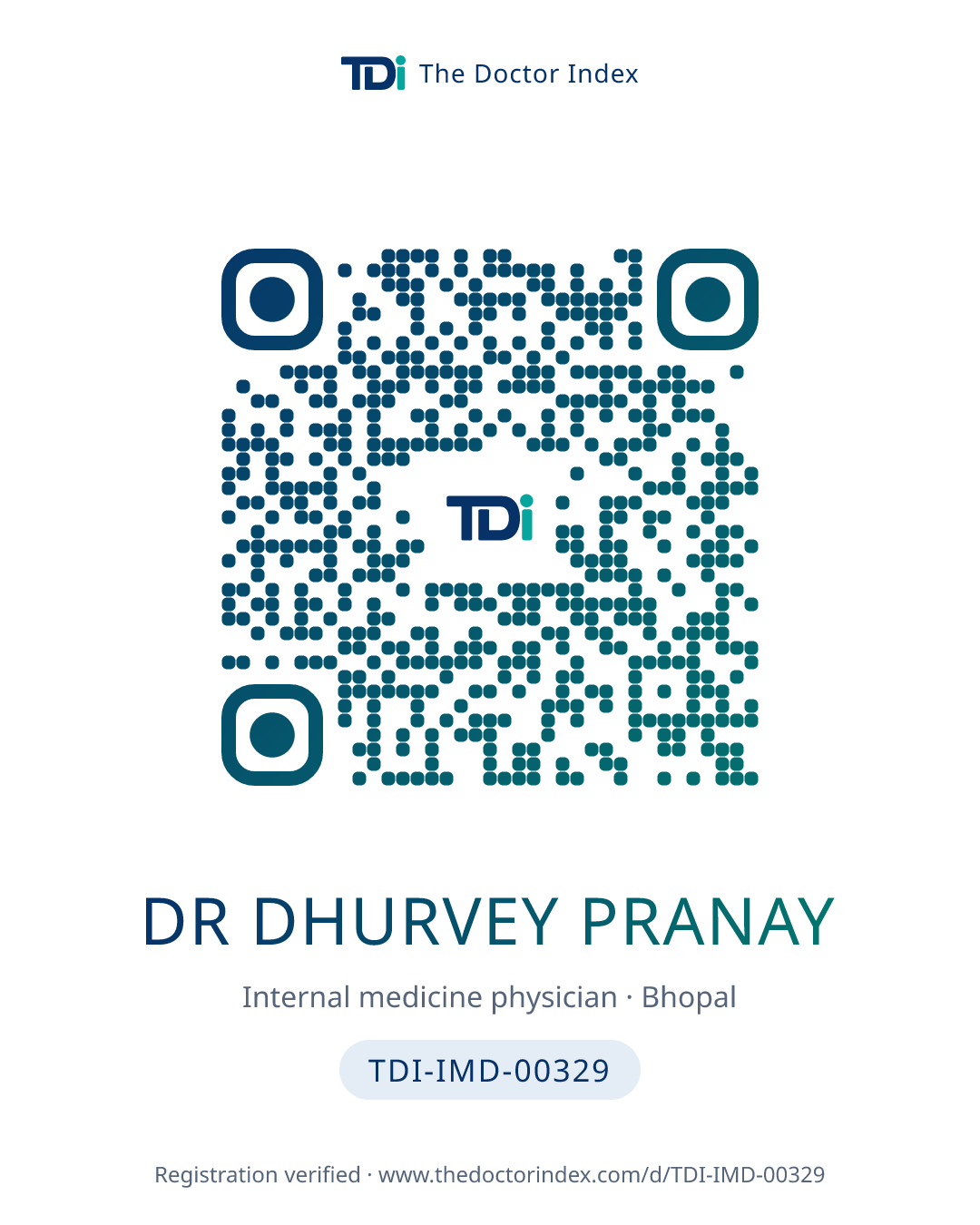 QR card for Dr Dhurvey Pranay, TDI-IMD-00329