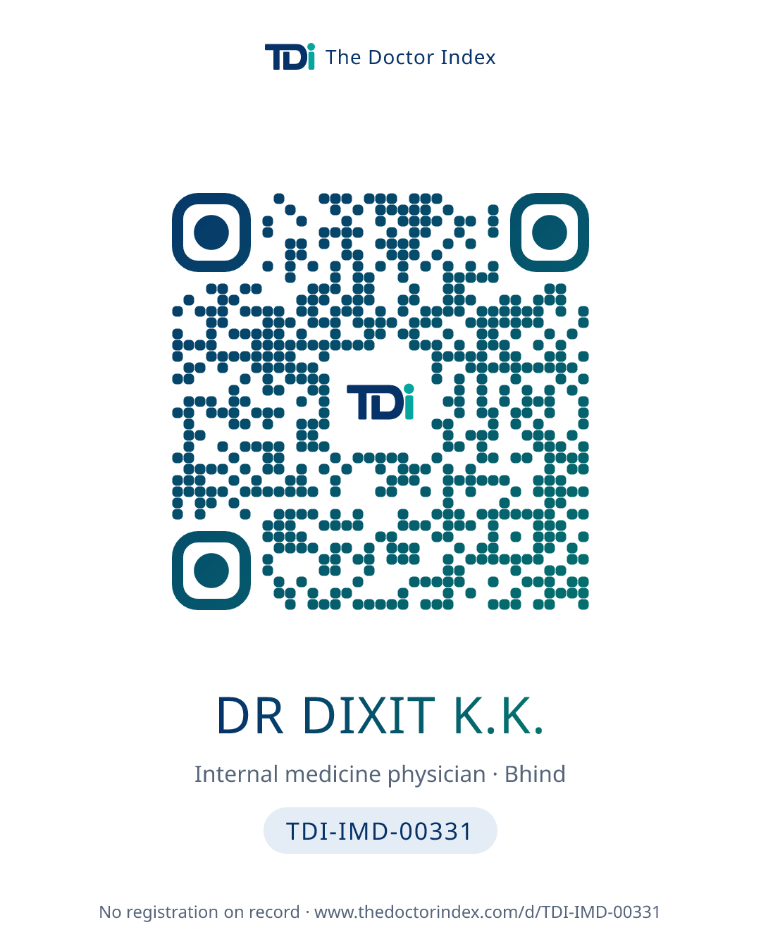 QR card for Dr Dixit K.K., TDI-IMD-00331