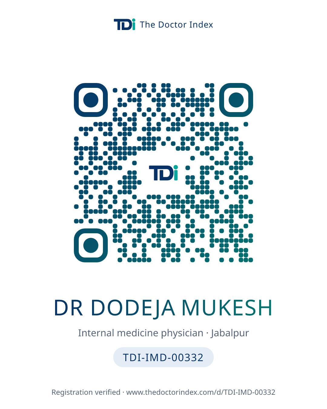 QR card for Dr Dodeja Mukesh, TDI-IMD-00332