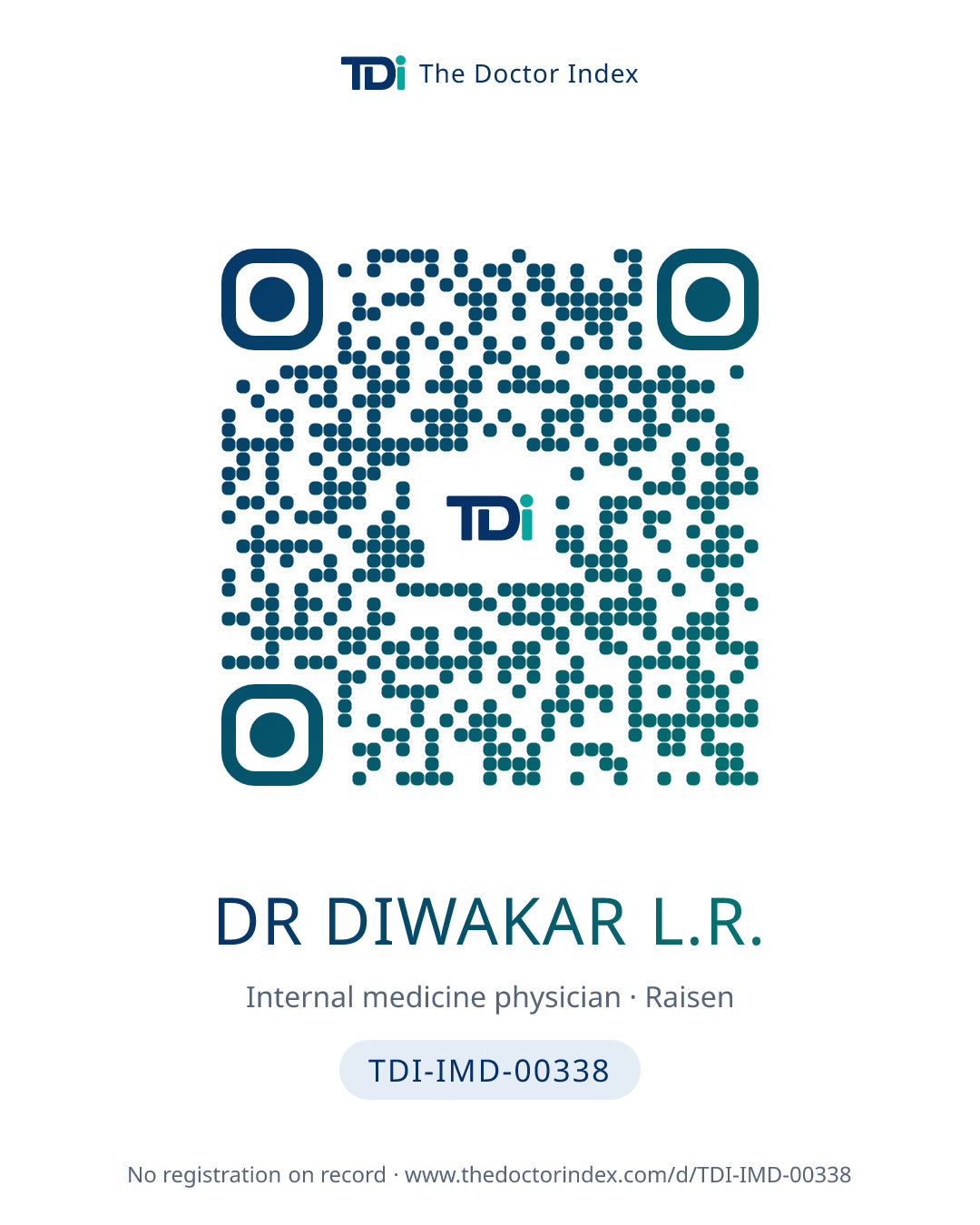 QR card for Dr Diwakar L.R., TDI-IMD-00338