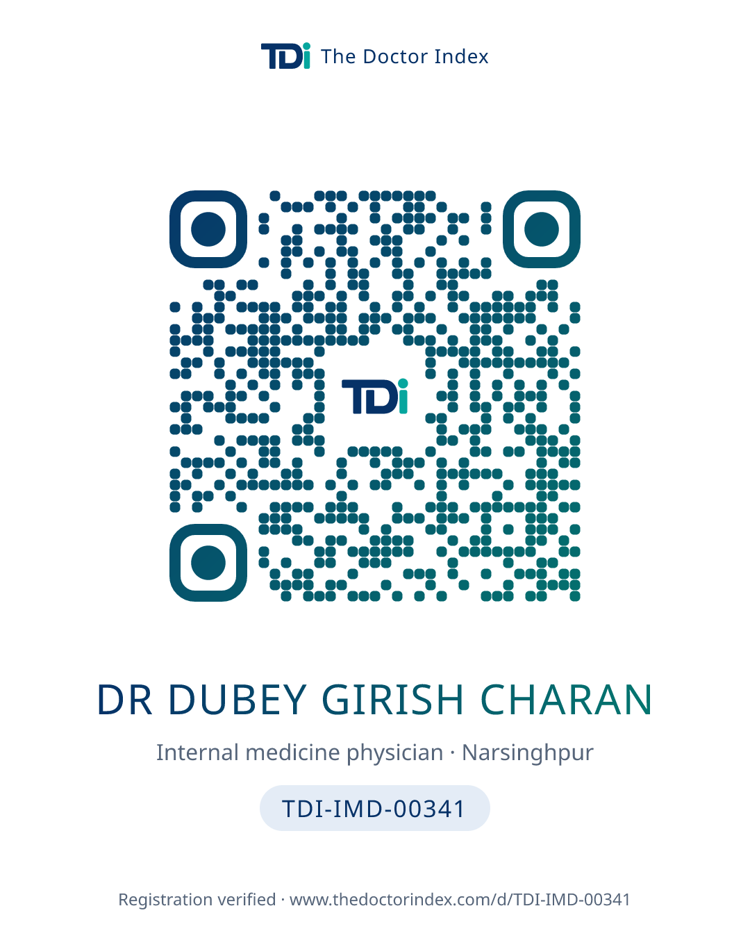 QR card for Dr Dubey Girish Charan, TDI-IMD-00341