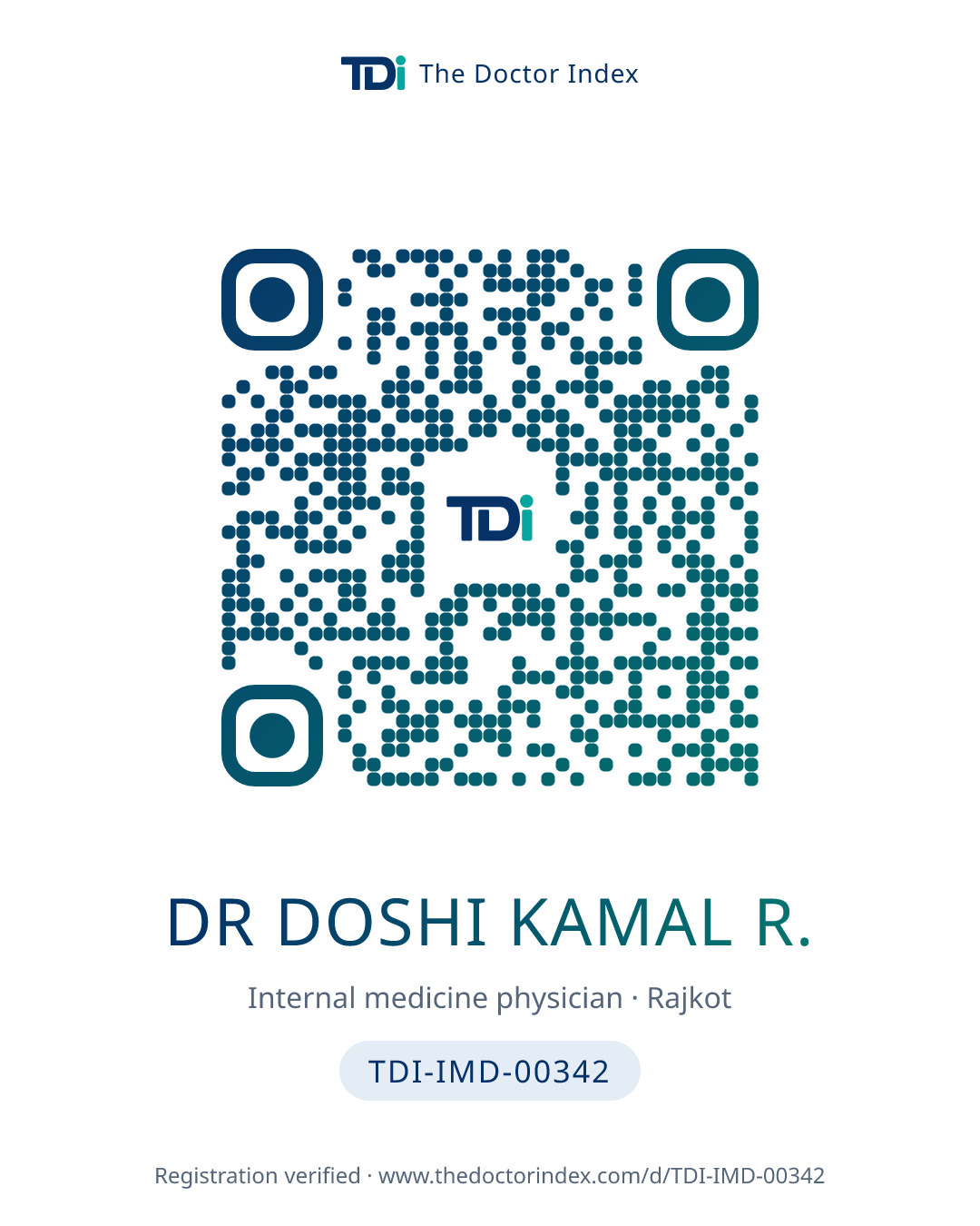 QR card for Dr Doshi Kamal R., TDI-IMD-00342