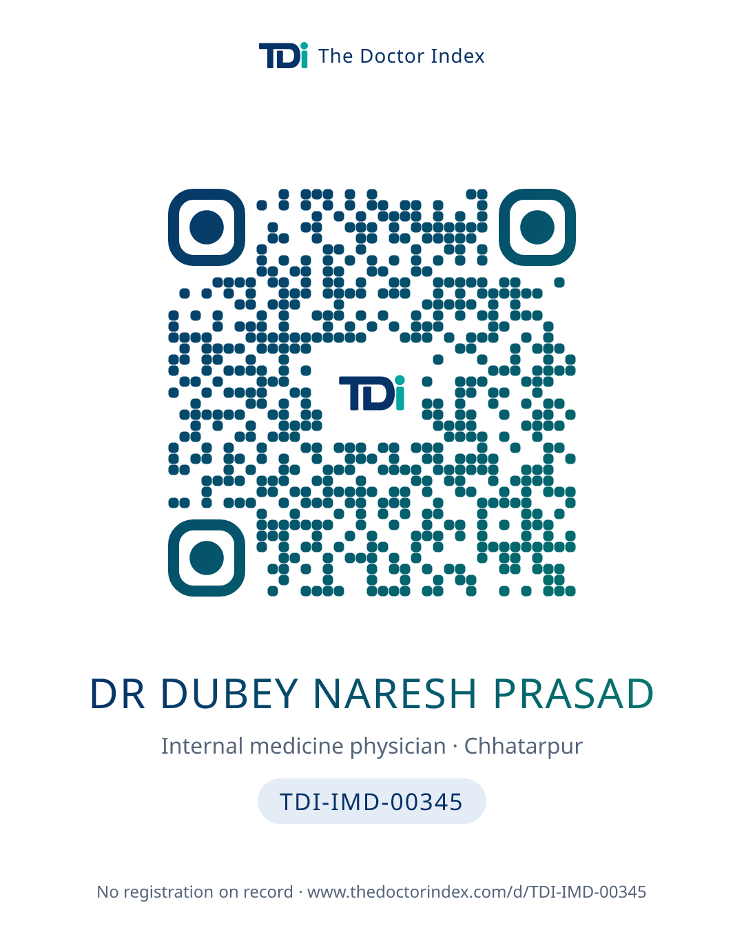 QR card for Dr Dubey Naresh Prasad, TDI-IMD-00345