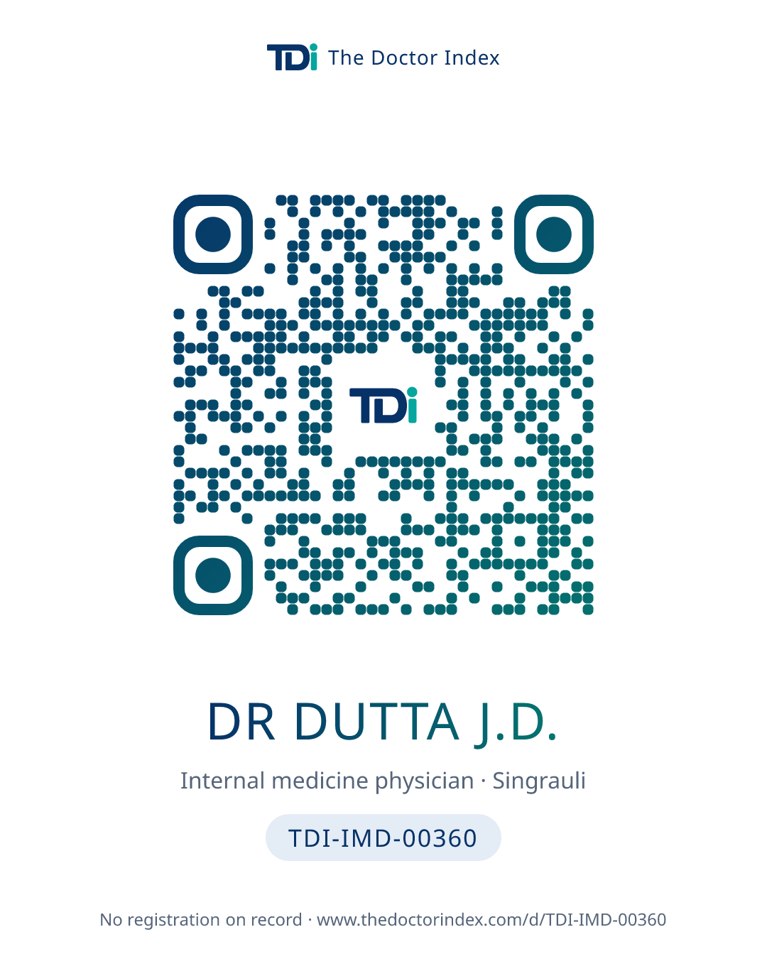QR card for Dr Dutta J.D., TDI-IMD-00360