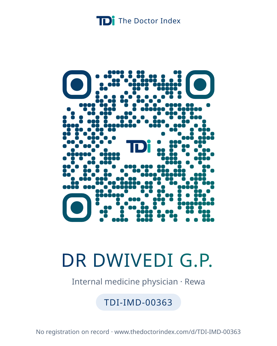 QR card for Dr Dwivedi G.P., TDI-IMD-00363