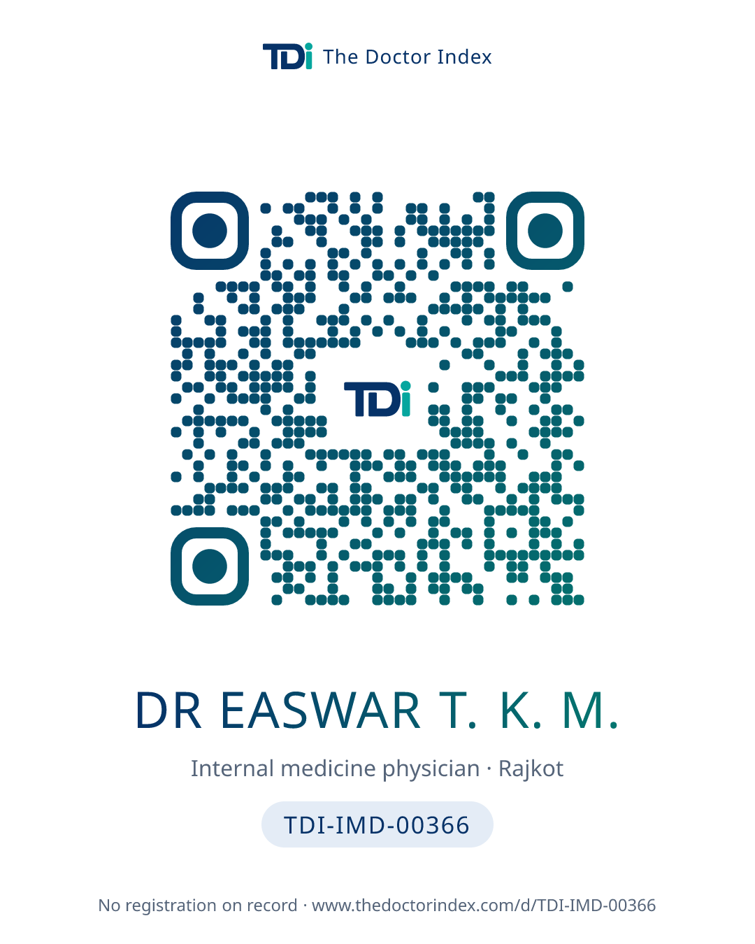 QR card for Dr Easwar T. K. M., TDI-IMD-00366