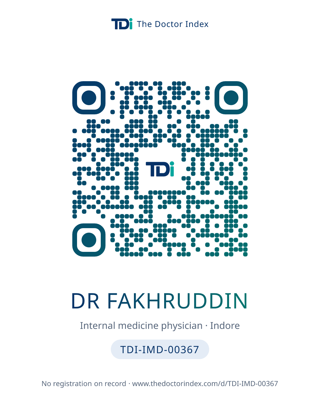 QR card for Dr Fakhruddin, TDI-IMD-00367