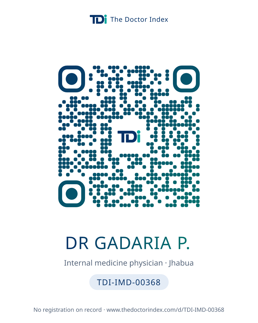QR card for Dr Gadaria P., TDI-IMD-00368
