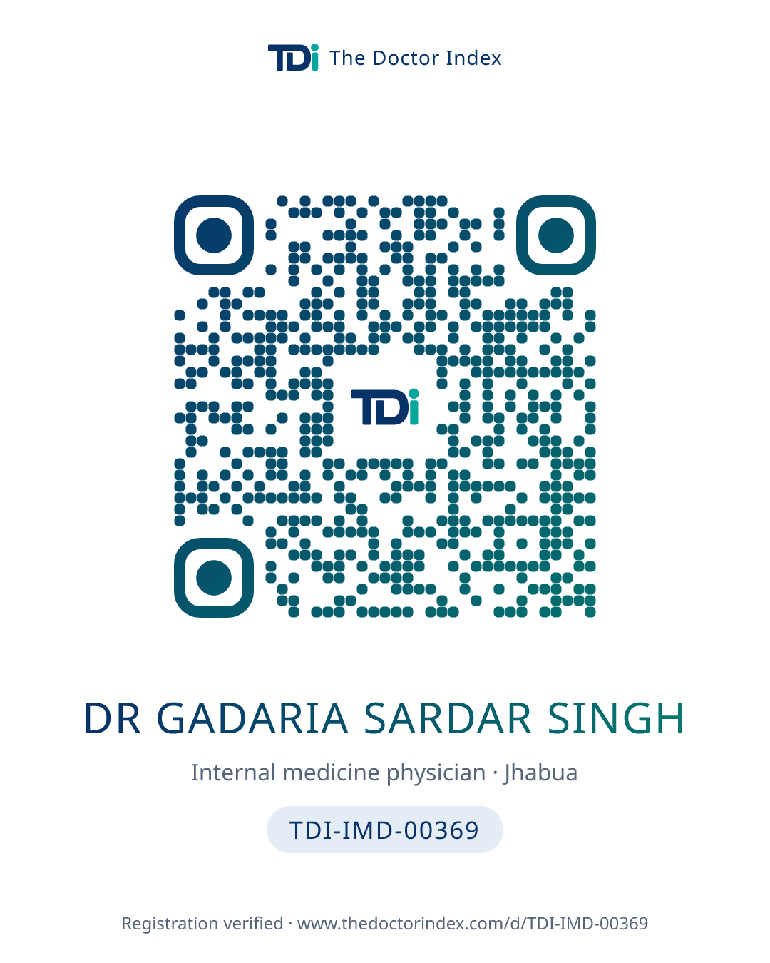 QR card for Dr Gadaria Sardar Singh, TDI-IMD-00369
