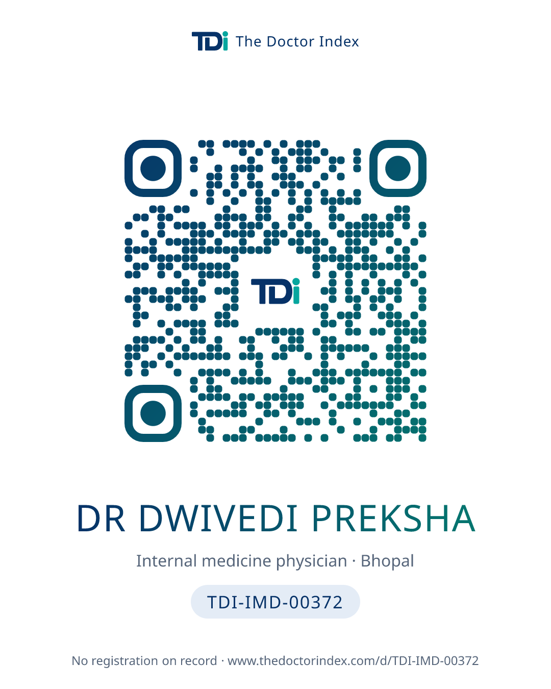 QR card for Dr Dwivedi Preksha, TDI-IMD-00372