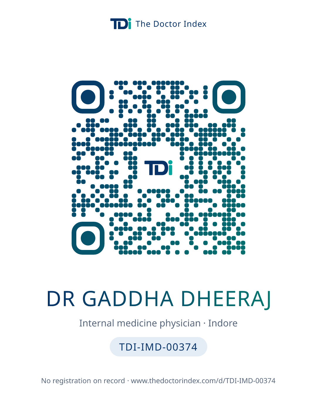 QR card for Dr Gaddha Dheeraj, TDI-IMD-00374