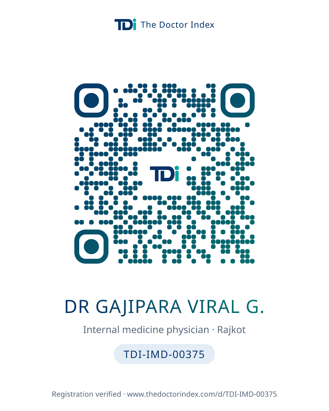 QR card for Dr Gajipara Viral G., TDI-IMD-00375