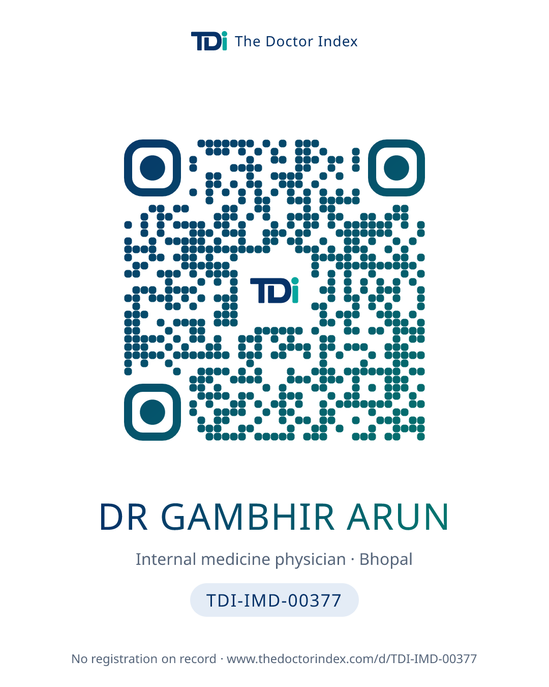 QR card for Dr Gambhir Arun, TDI-IMD-00377