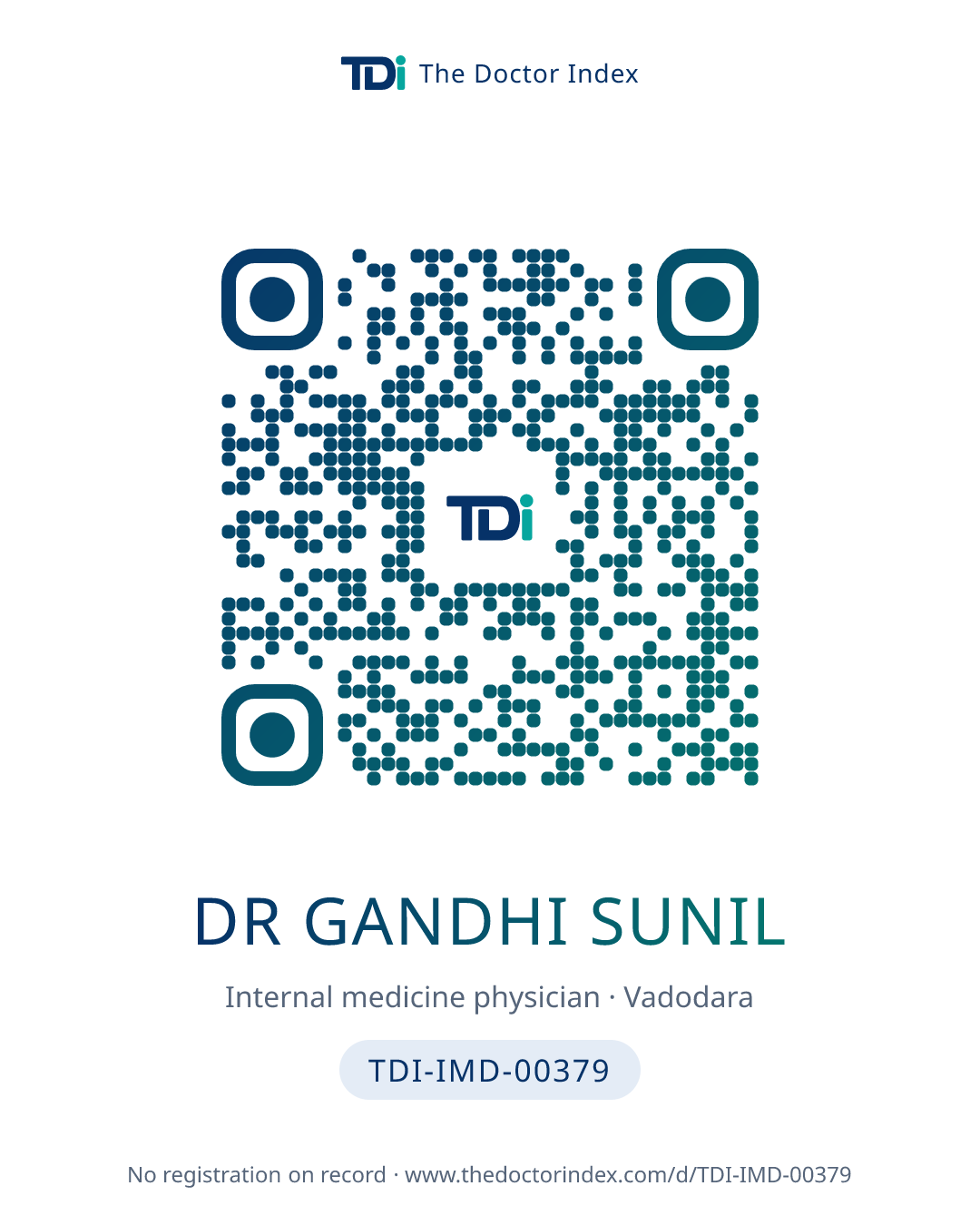 QR card for Dr Gandhi Sunil, TDI-IMD-00379