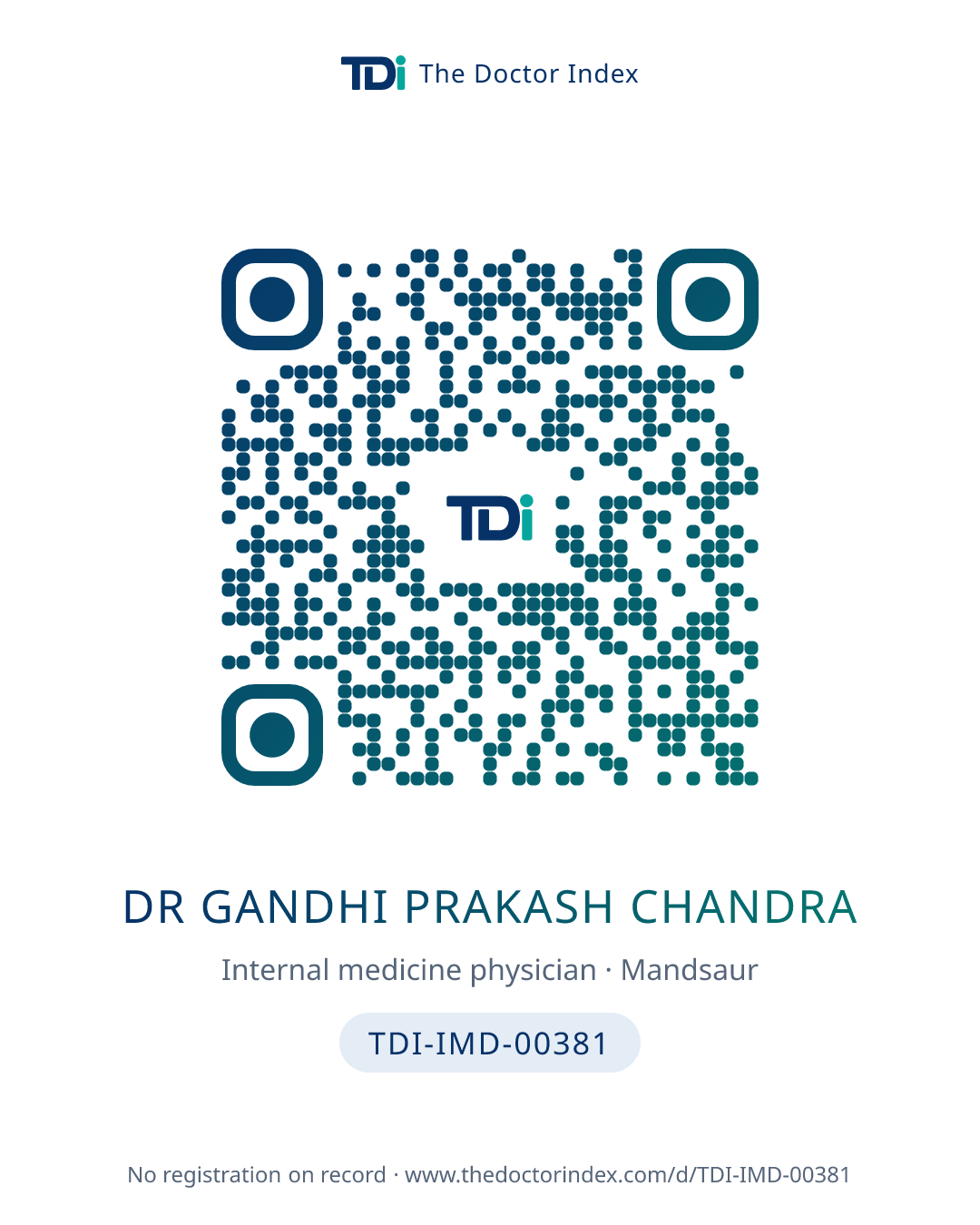 QR card for Dr Gandhi Prakash Chandra, TDI-IMD-00381