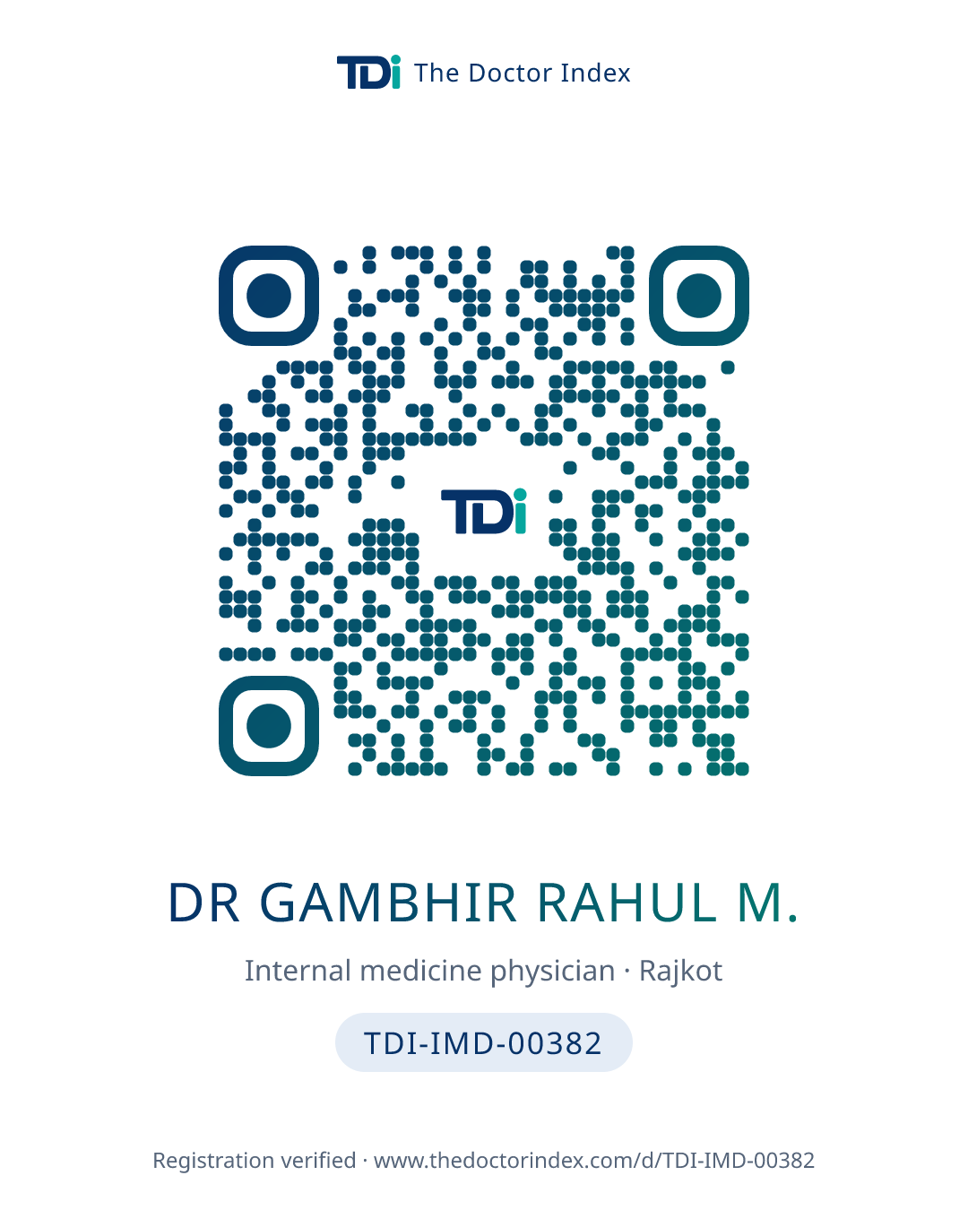 QR card for Dr Gambhir Rahul M., TDI-IMD-00382