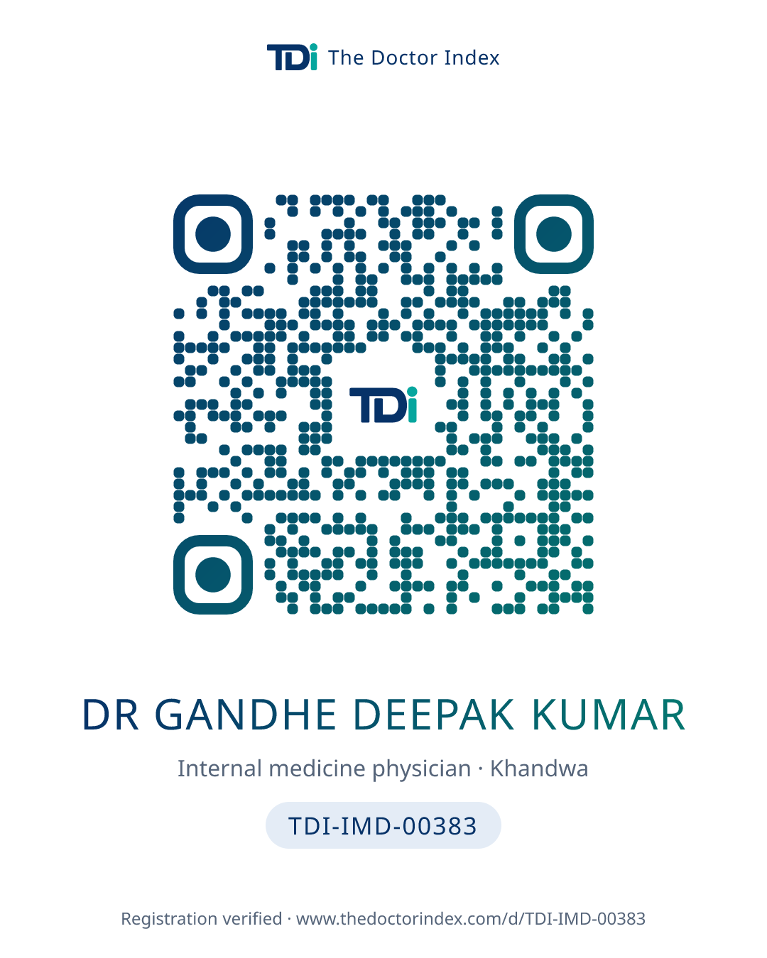 QR card for Dr Gandhe Deepak Kumar, TDI-IMD-00383