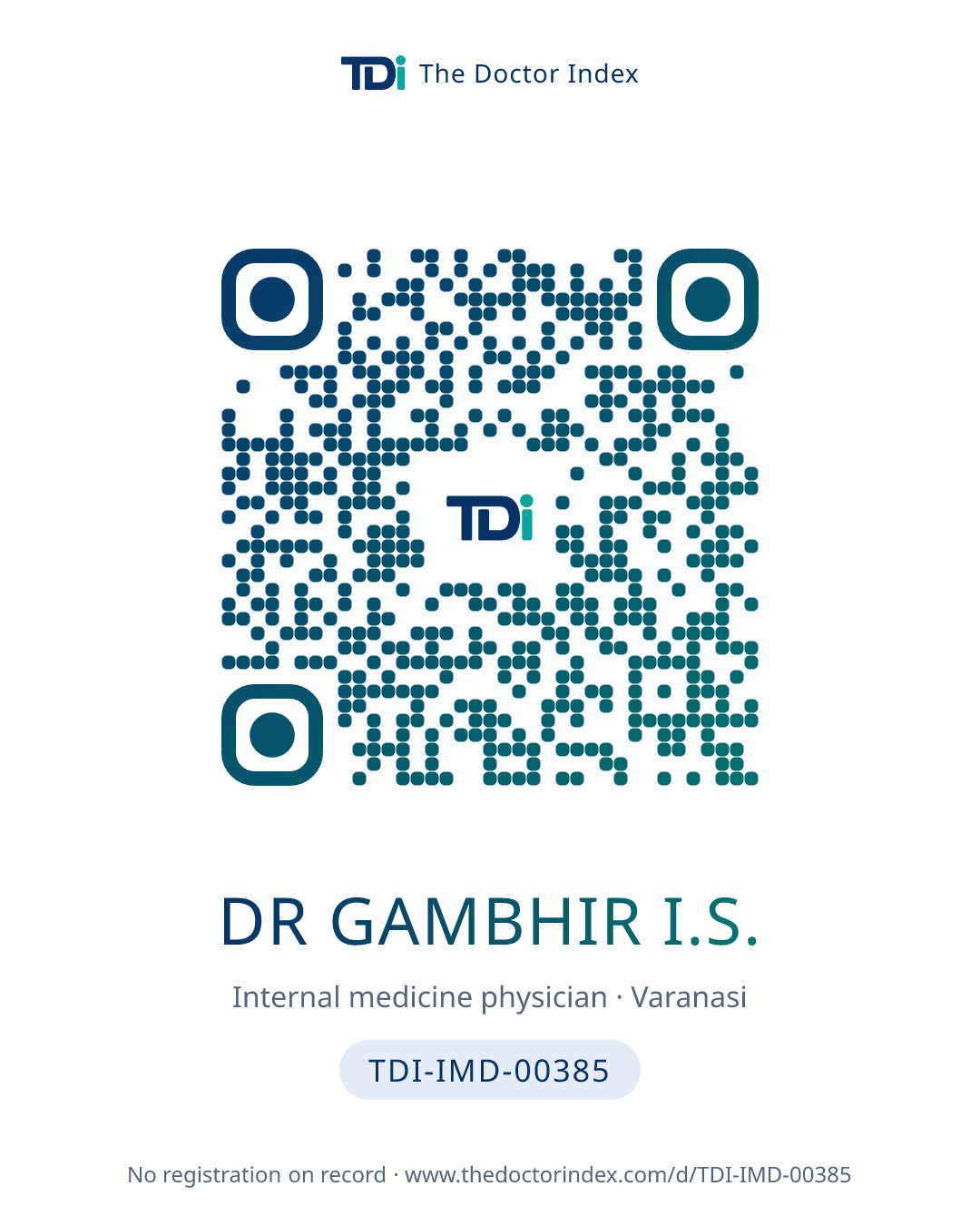 QR card for Dr Gambhir I.S., TDI-IMD-00385