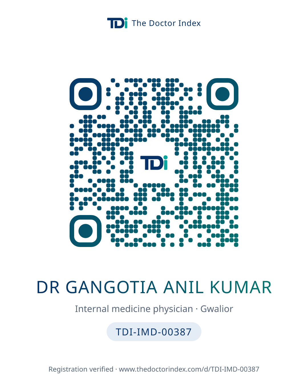 QR card for Dr Gangotia Anil Kumar, TDI-IMD-00387