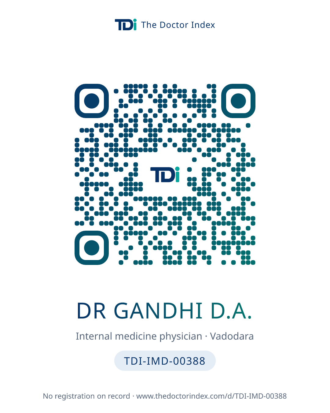 QR card for Dr Gandhi D.A., TDI-IMD-00388