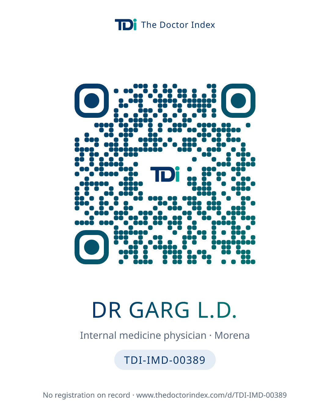 QR card for Dr Garg L.D., TDI-IMD-00389