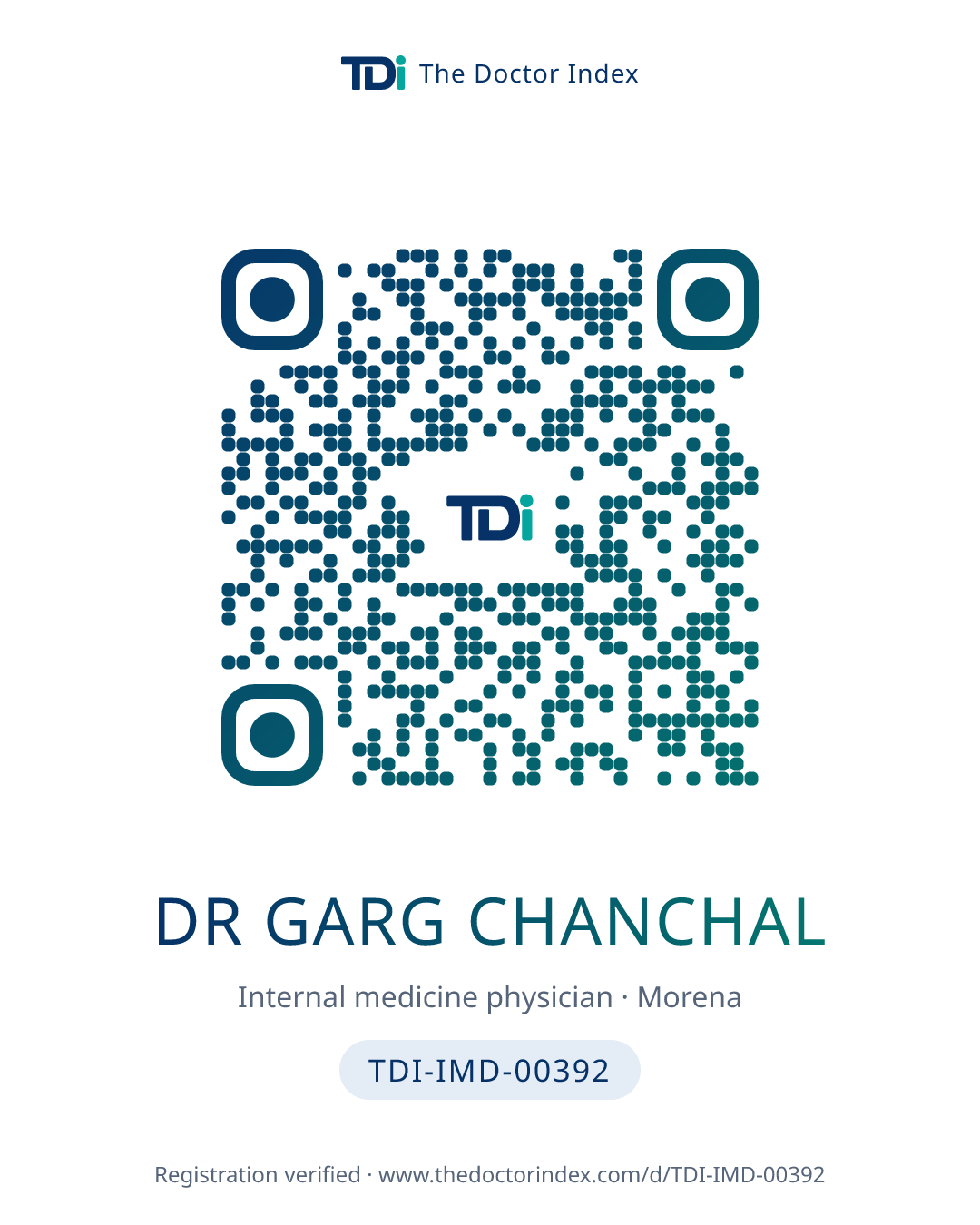 QR card for Dr Garg Chanchal, TDI-IMD-00392