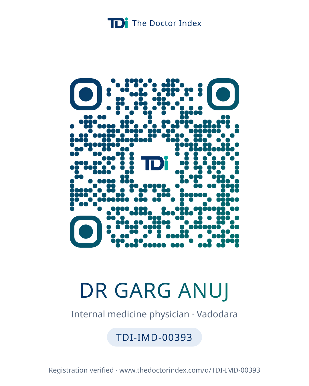 QR card for Dr Garg Anuj, TDI-IMD-00393