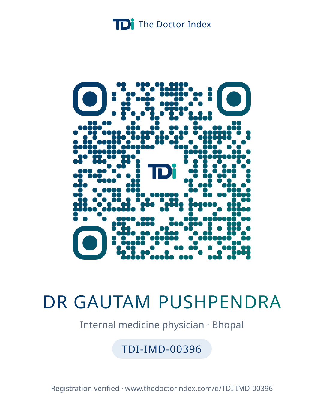QR card for Dr Gautam Pushpendra, TDI-IMD-00396