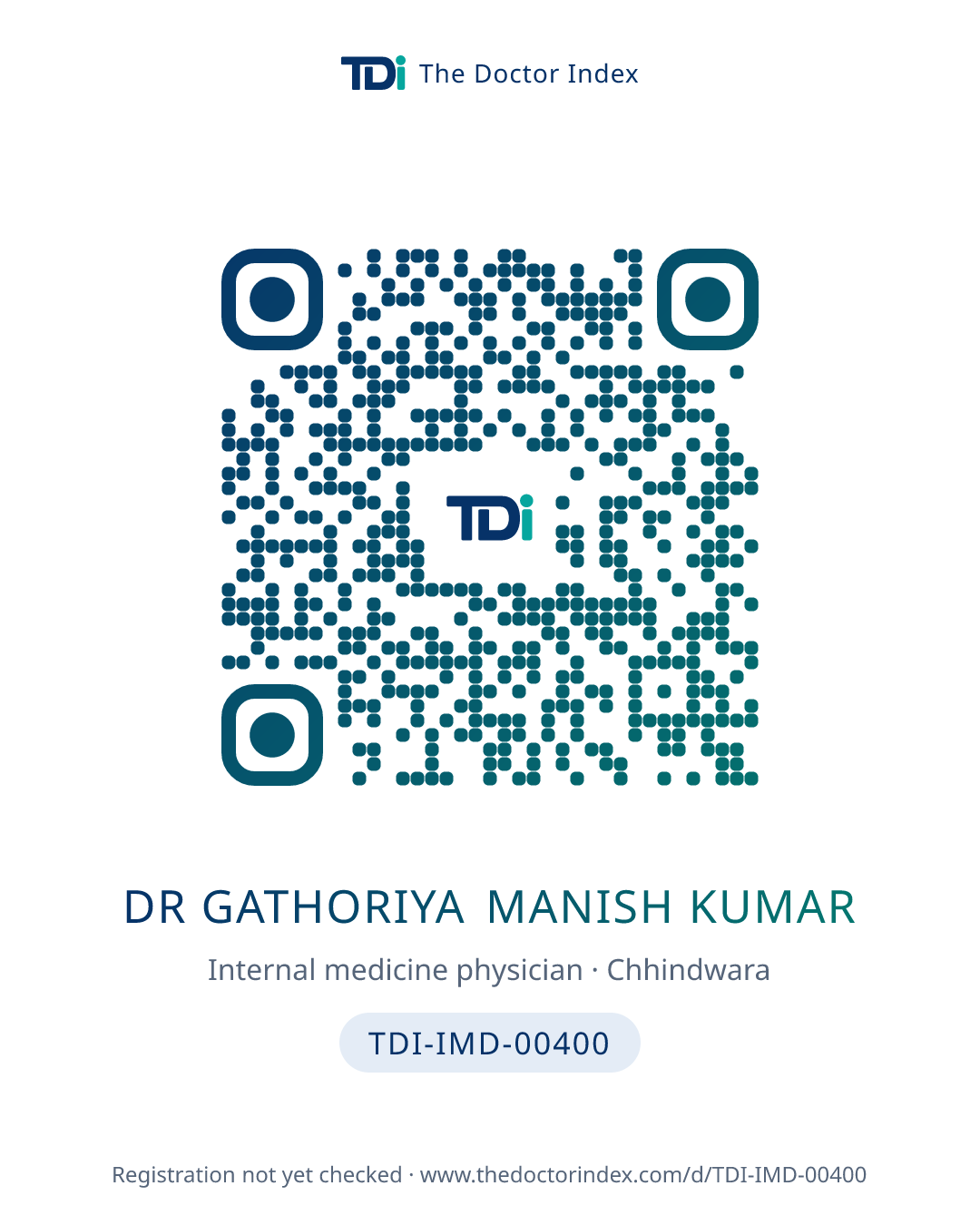 QR card for Dr Gathoriya Manish Kumar, TDI-IMD-00400