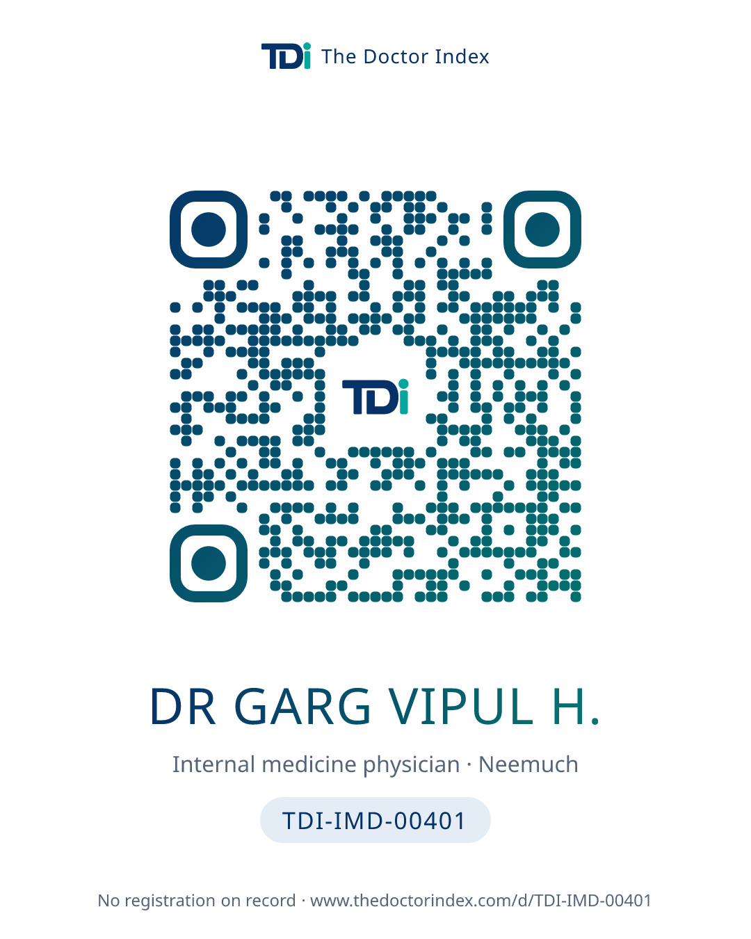 QR card for Dr Garg Vipul H., TDI-IMD-00401