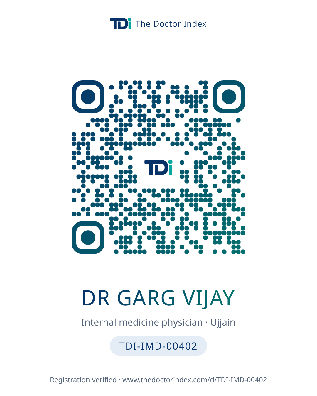 QR card for Dr Garg Vijay, TDI-IMD-00402