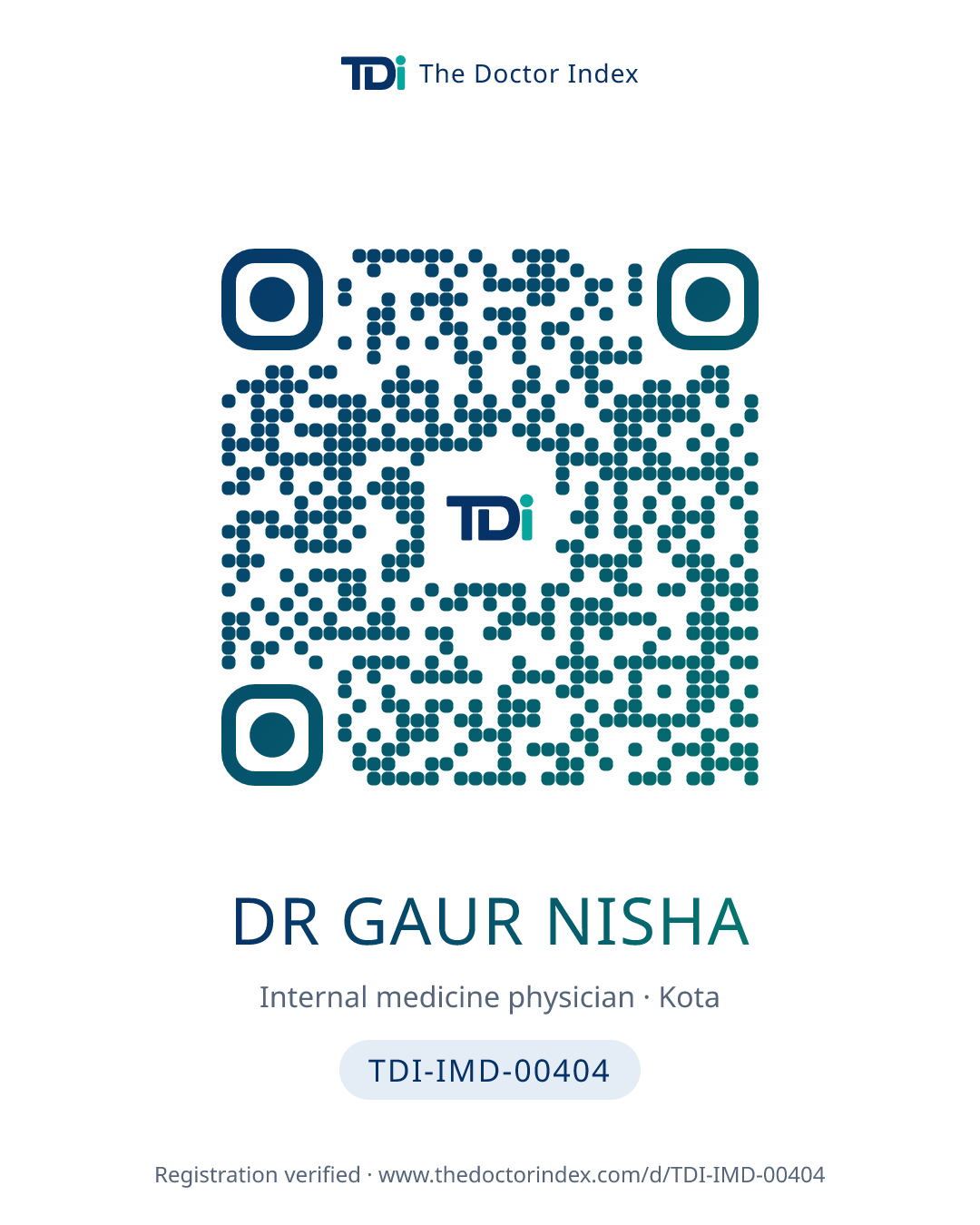QR card for Dr Gaur Nisha, TDI-IMD-00404