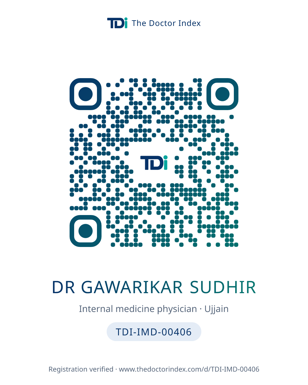 QR card for Dr Gawarikar Sudhir, TDI-IMD-00406