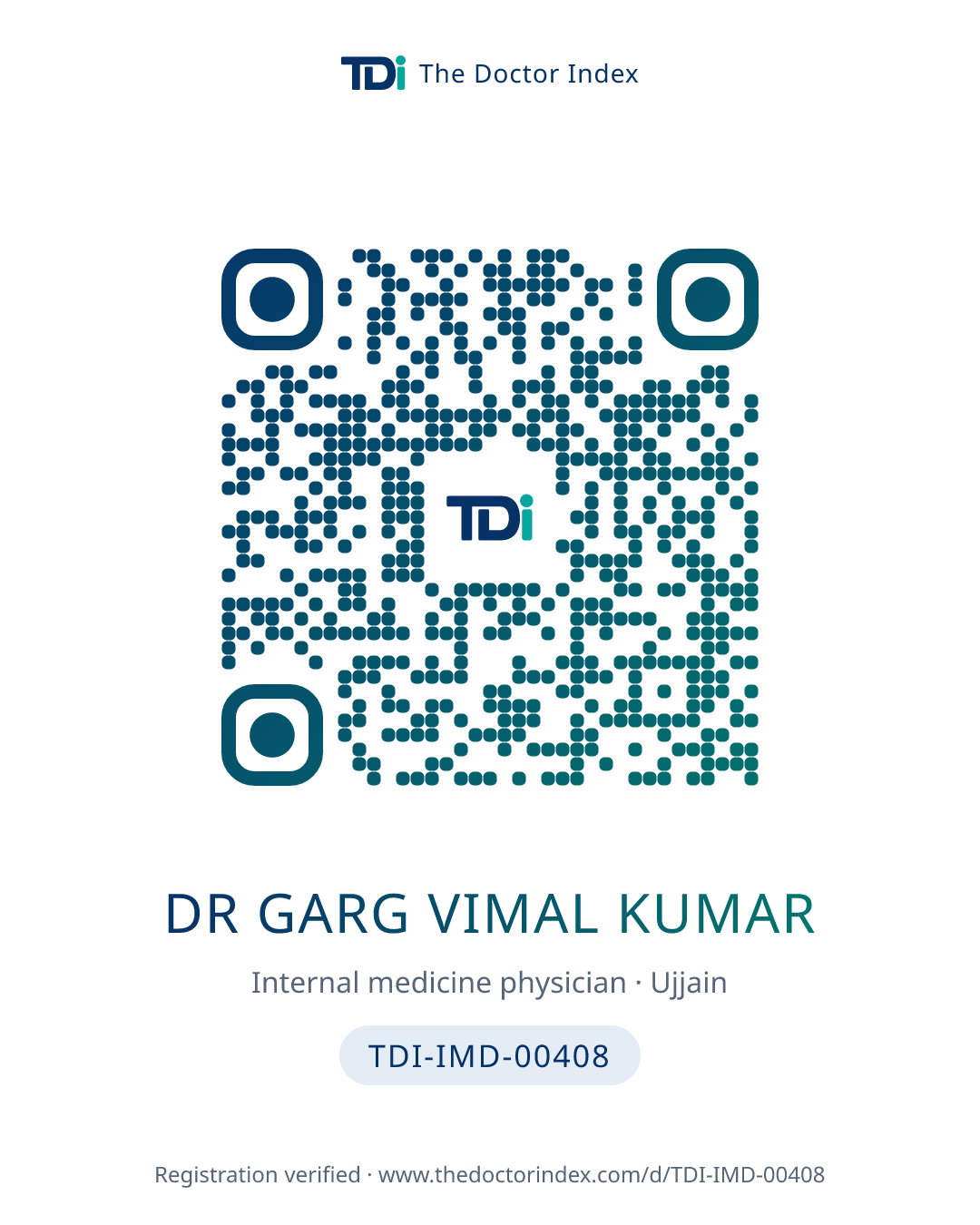 QR card for Dr Garg Vimal Kumar, TDI-IMD-00408