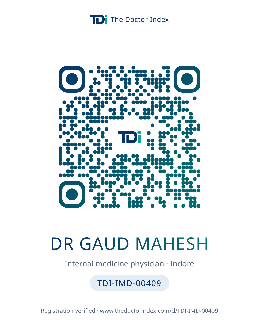 QR card for Dr Gaud Mahesh, TDI-IMD-00409
