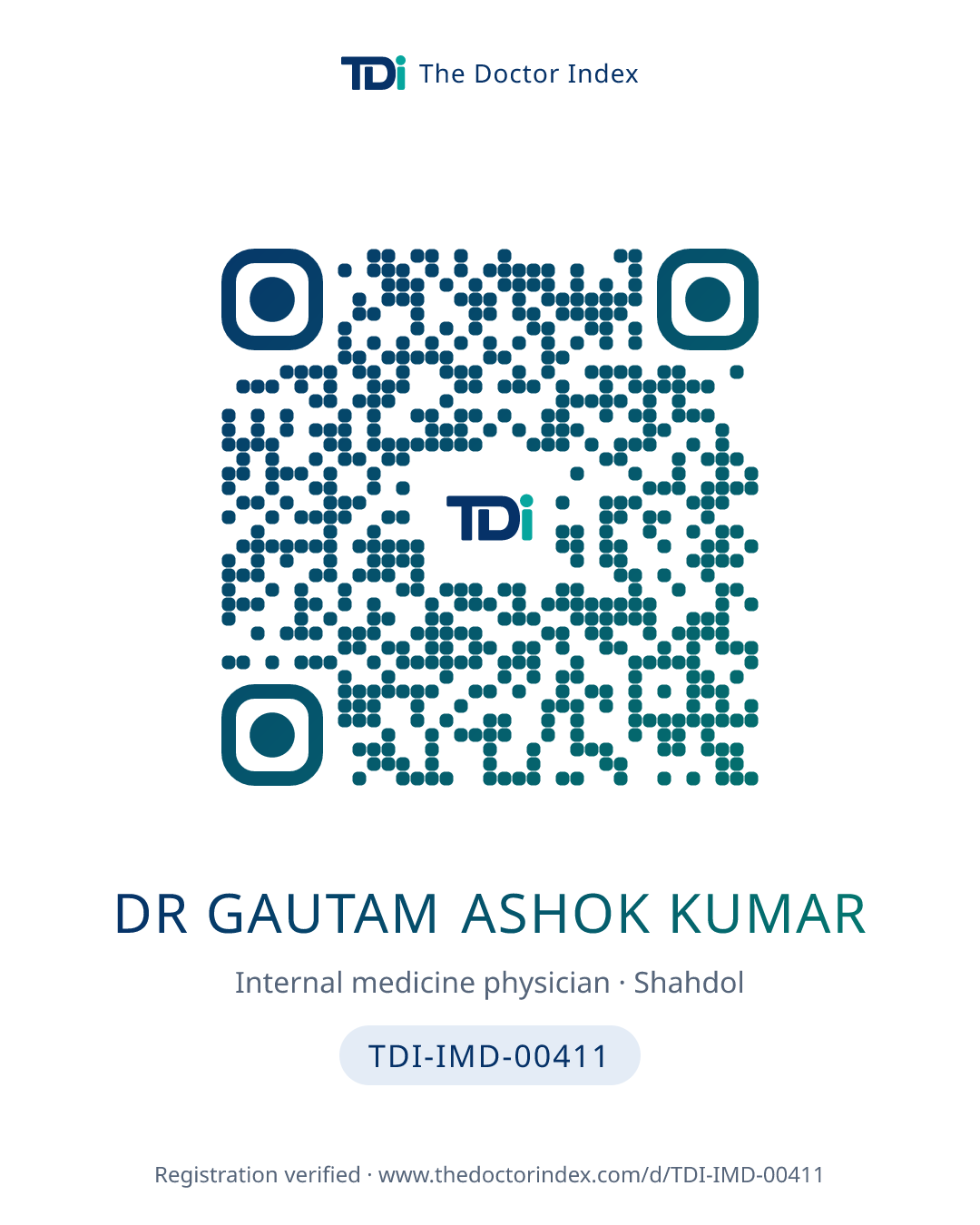 QR card for Dr Gautam Ashok Kumar, TDI-IMD-00411