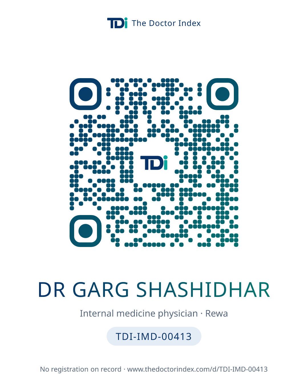 QR card for Dr Garg Shashidhar, TDI-IMD-00413