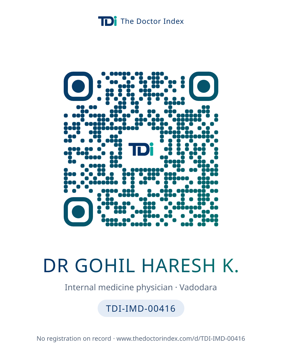 QR card for Dr Gohil Haresh K., TDI-IMD-00416
