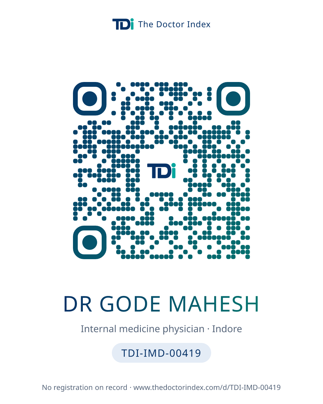QR card for Dr Gode Mahesh, TDI-IMD-00419