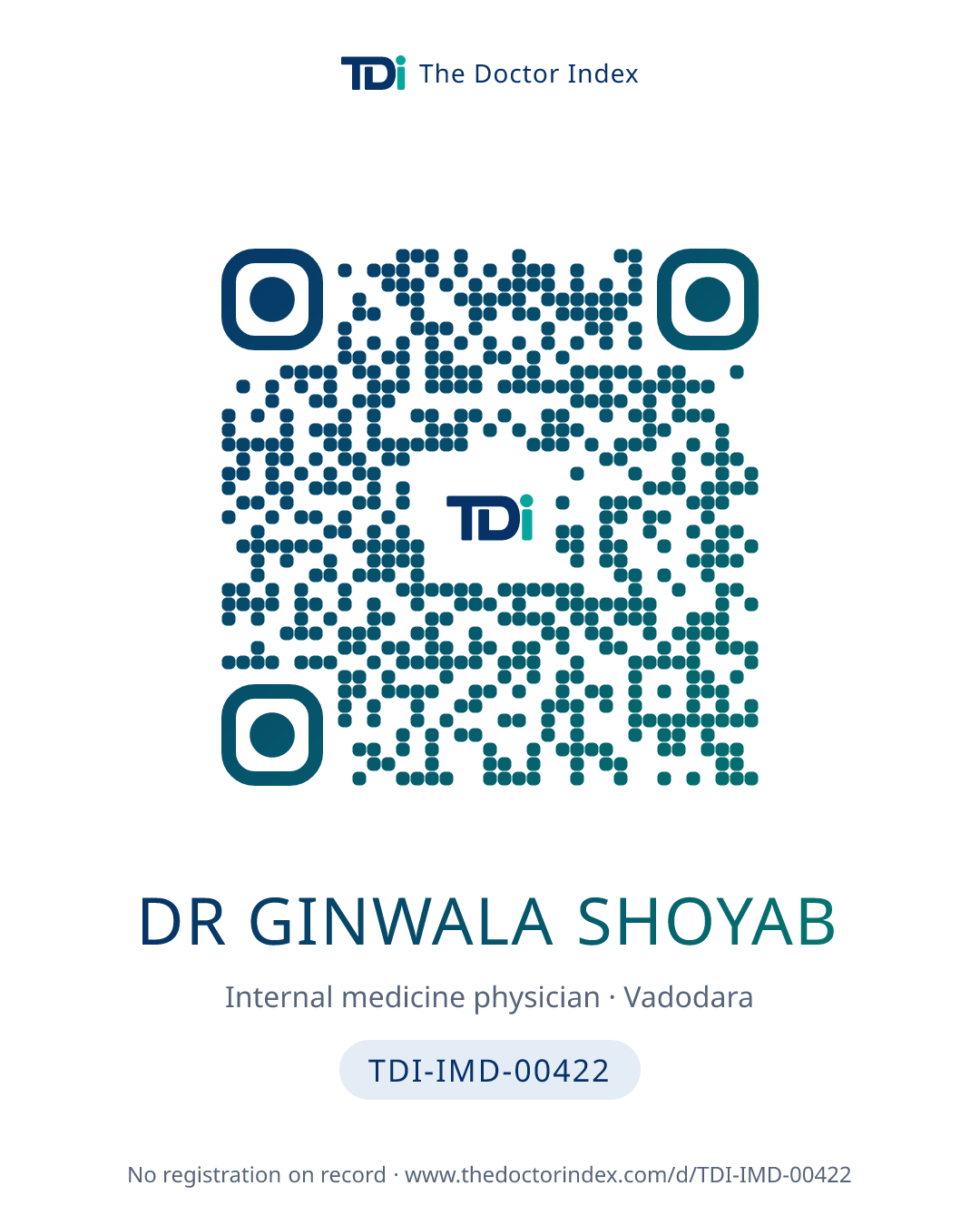 QR card for Dr Ginwala Shoyab, TDI-IMD-00422
