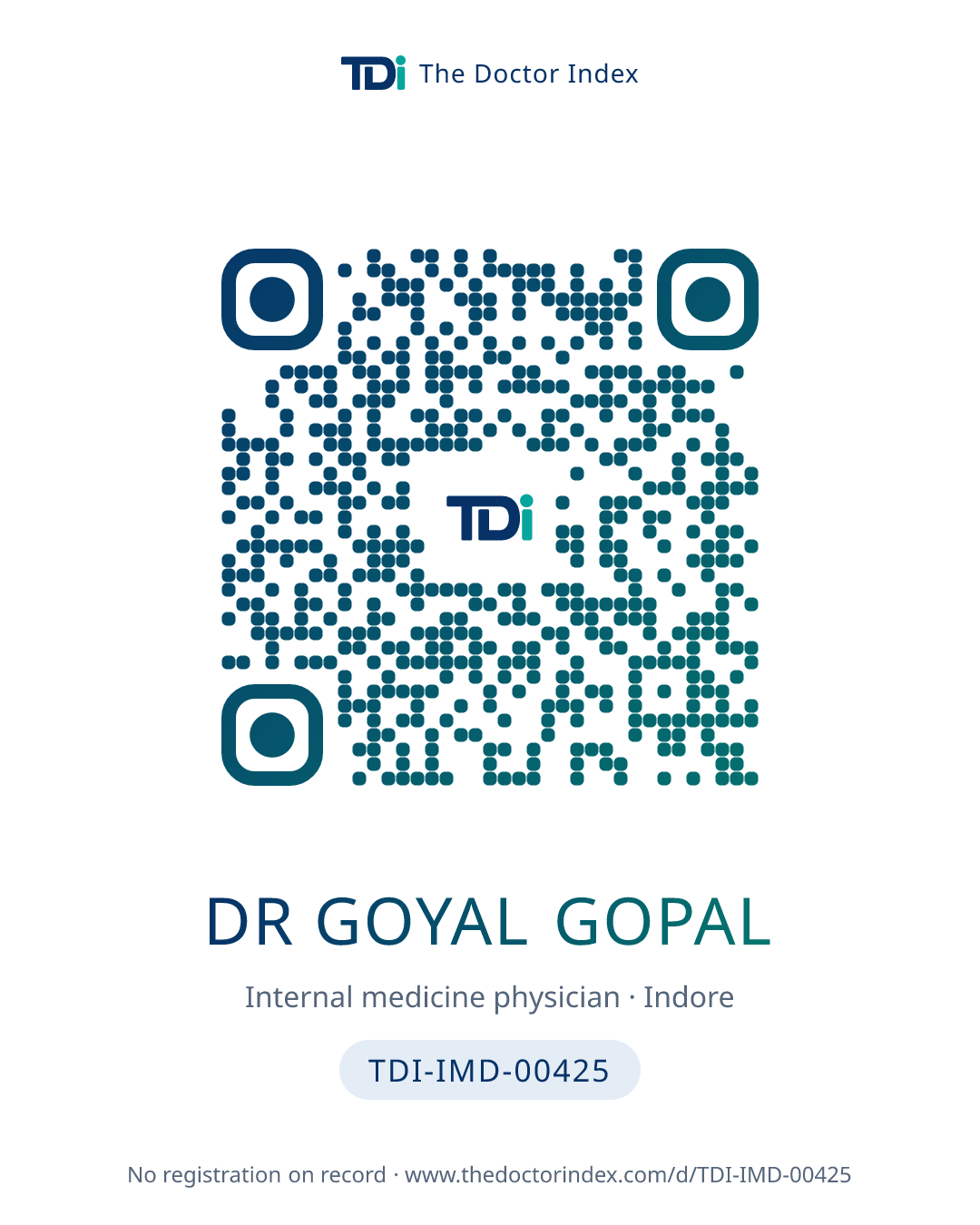 QR card for Dr Goyal Gopal, TDI-IMD-00425