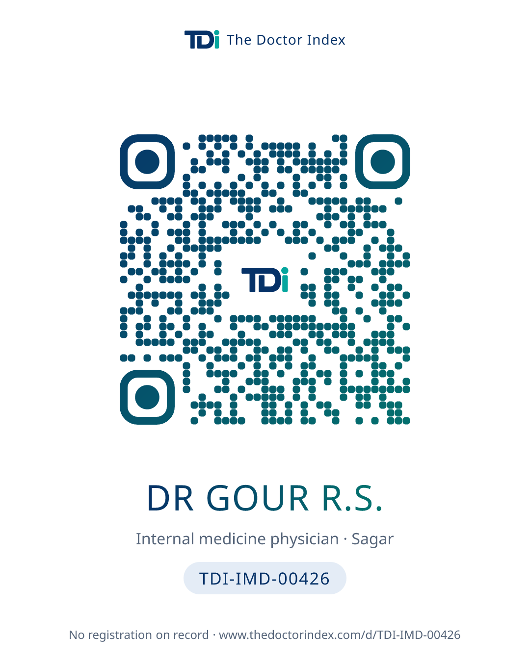 QR card for Dr Gour R.S., TDI-IMD-00426
