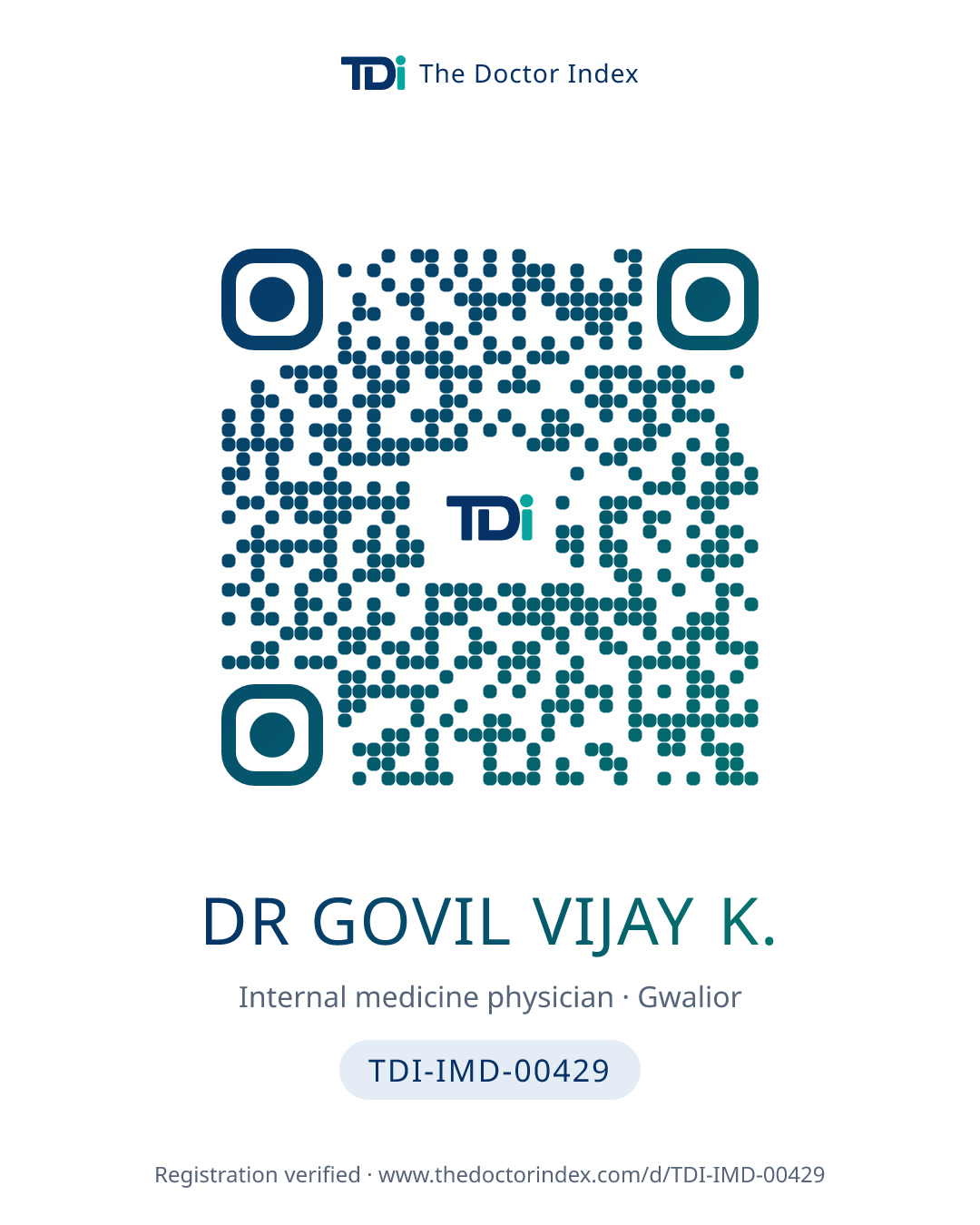 QR card for Dr Govil Vijay K., TDI-IMD-00429