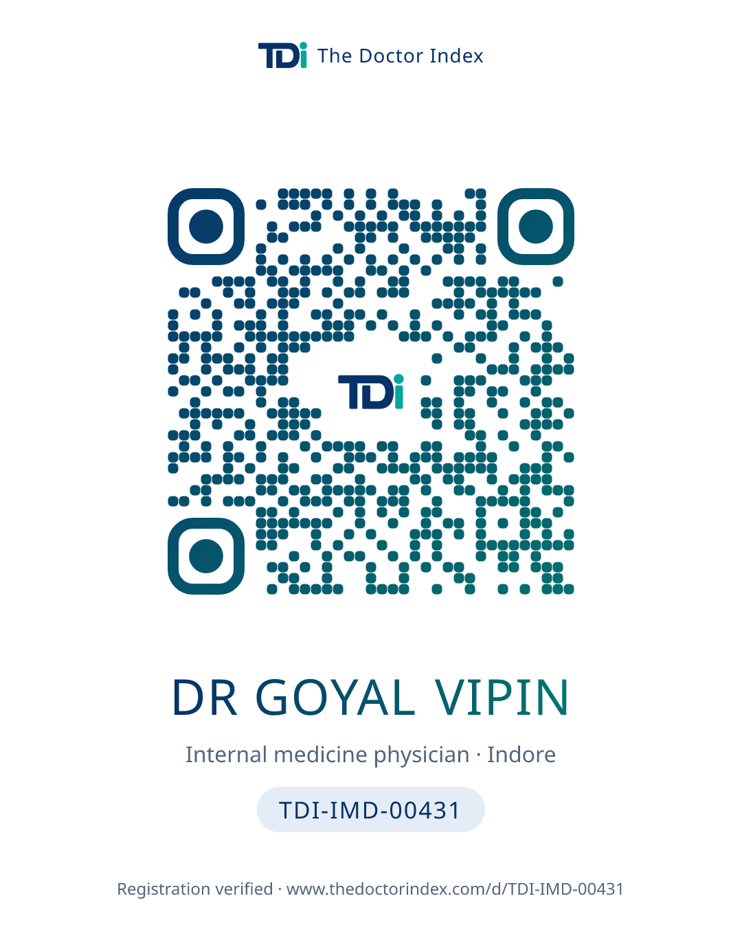 QR card for Dr Goyal Vipin, TDI-IMD-00431