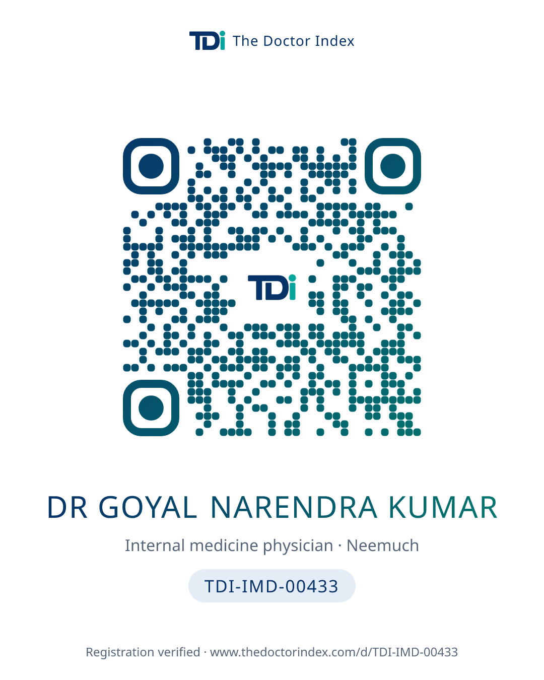 QR card for Dr Goyal Narendra Kumar, TDI-IMD-00433
